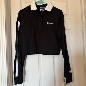 Champion Black and White Long Sleeve cropped Polo